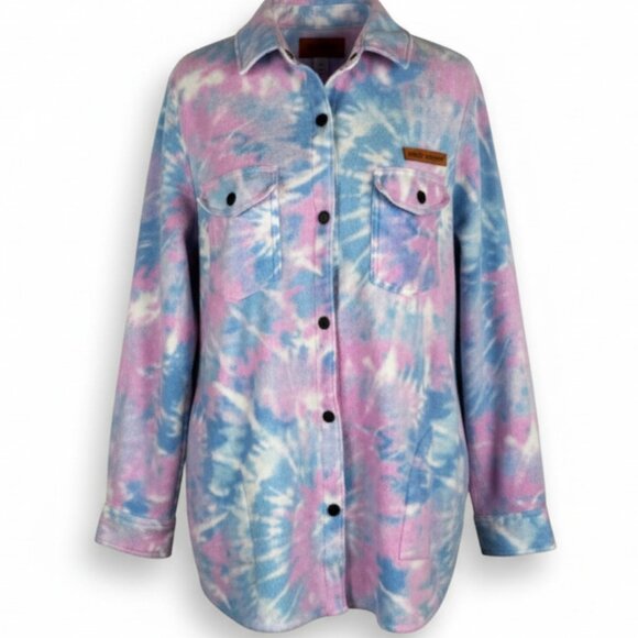 Simply Southern Jackets & Blazers - Simply Southern Collection Blue & Pink Tie Dye Snap Front Shirt Shacket Size S